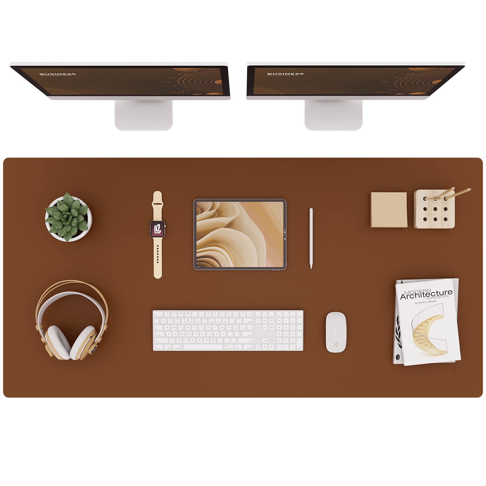 K KNODEL Extra Large Desk Mat, Leather Mouse Pad (47.2"x23.6", Brown)