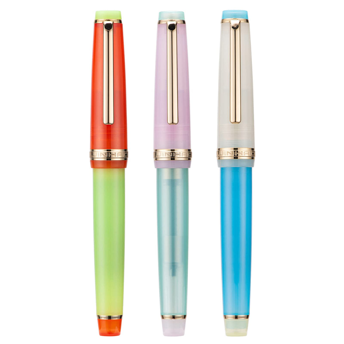 3 Jinhao 82 Fountain Pen Transparent Mixed Macaron Color Acrylic Medium Point Gold Trim with