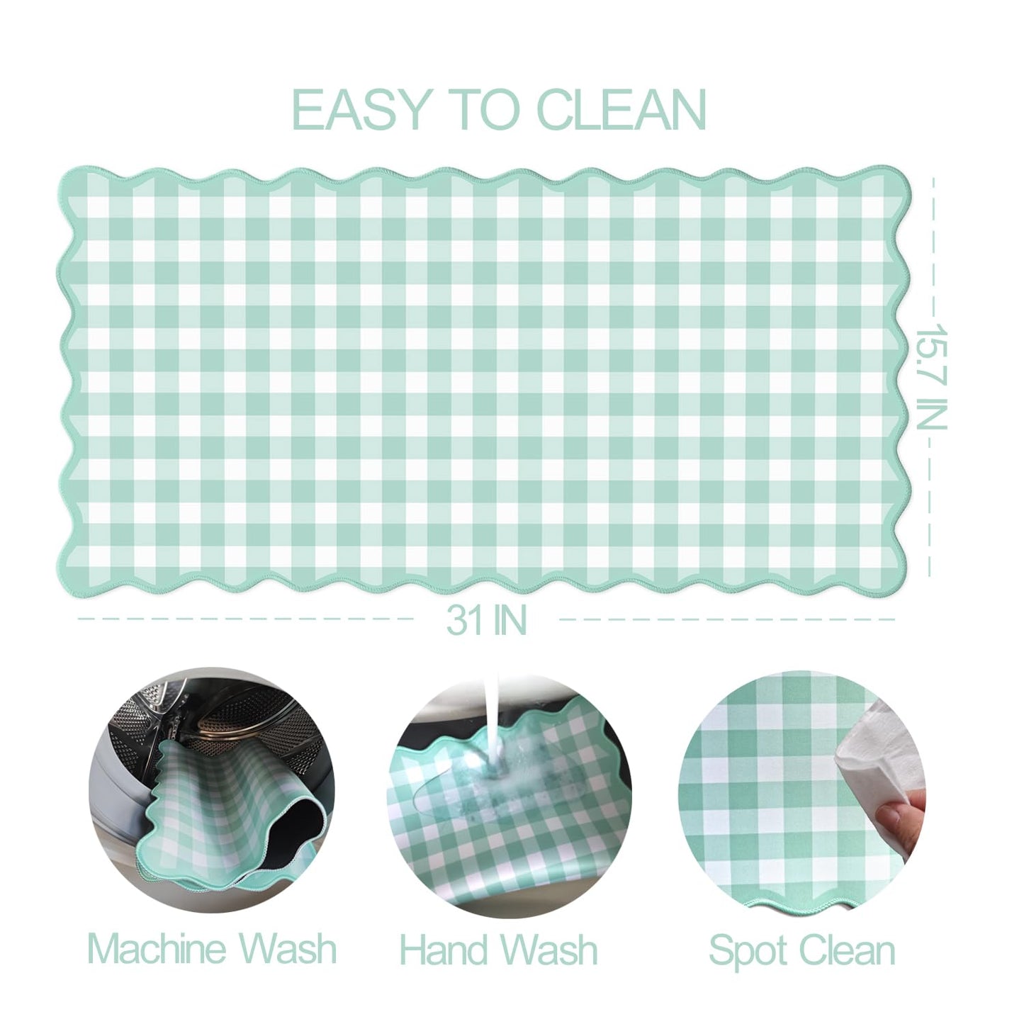 Mint Green Scalloped‌ Checkered Gingham Desk Mat Cute Pastel Large Mouse Pad Kawaii Cottagecore