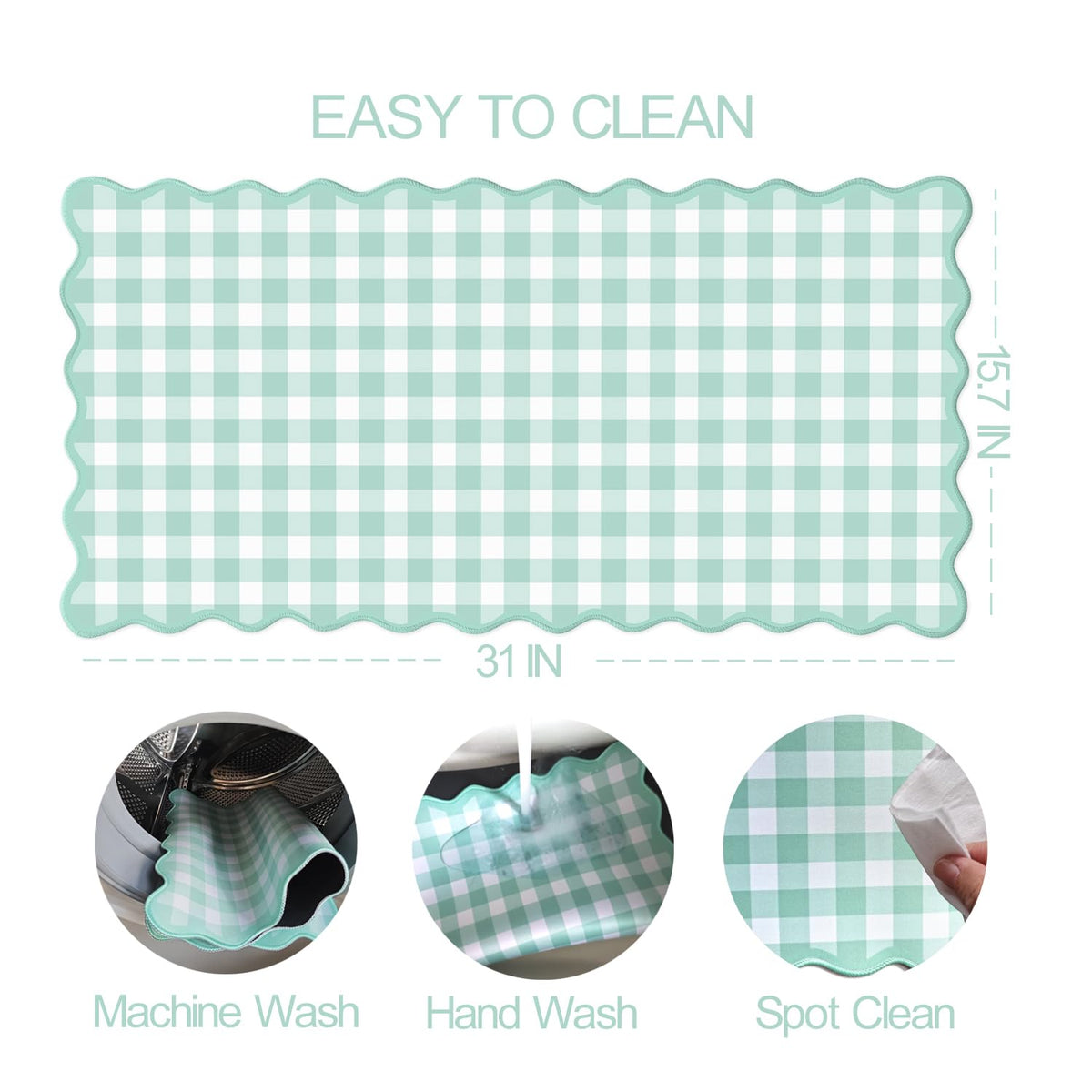 Mint Green Scalloped‌ Checkered Gingham Desk Mat Cute Pastel Large Mouse Pad Kawaii Cottagecore