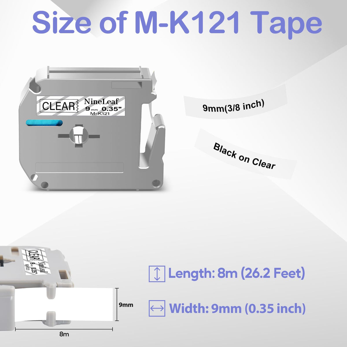 NineLeaf 4 Pack Compatible for Brother P-Touch M Label Tape M-K121