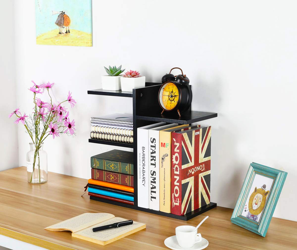 PAG-Mass Desktop Bookshelf Freestanding Wooden Countertop Bookcase Accessories Organizer Display