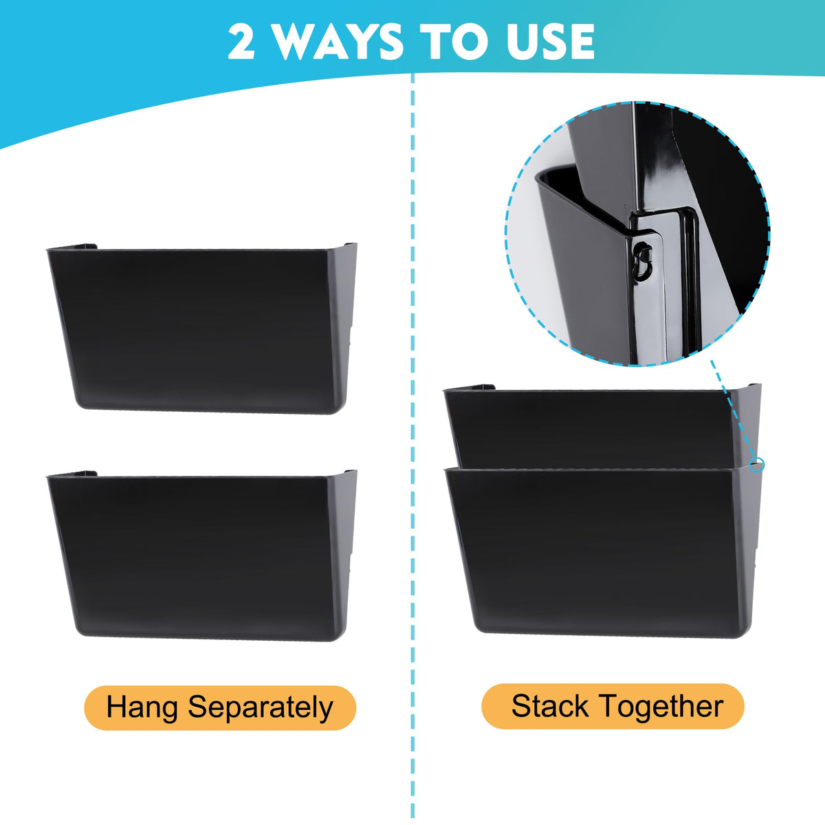 EASEPRES 8 Pack Black Plastic Single Pocket Hanging File Organizer, Wall Mount Paper Mails