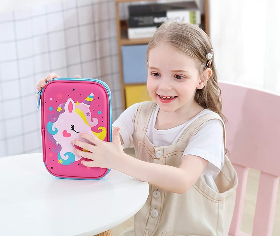 Pencil Case for Girls, 3D Cute EVA Unicorn Pen Pouch Stationery Box Anti-Shock Large Capacity