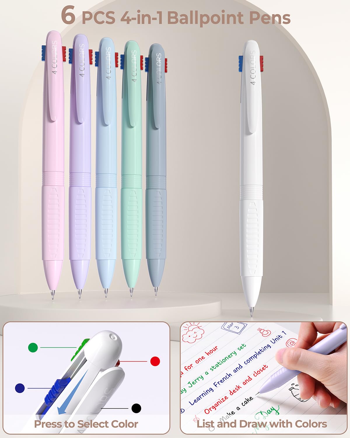 Four Candies 56 PCS Aesthetic School Supplies with Pencil Case (Cream)