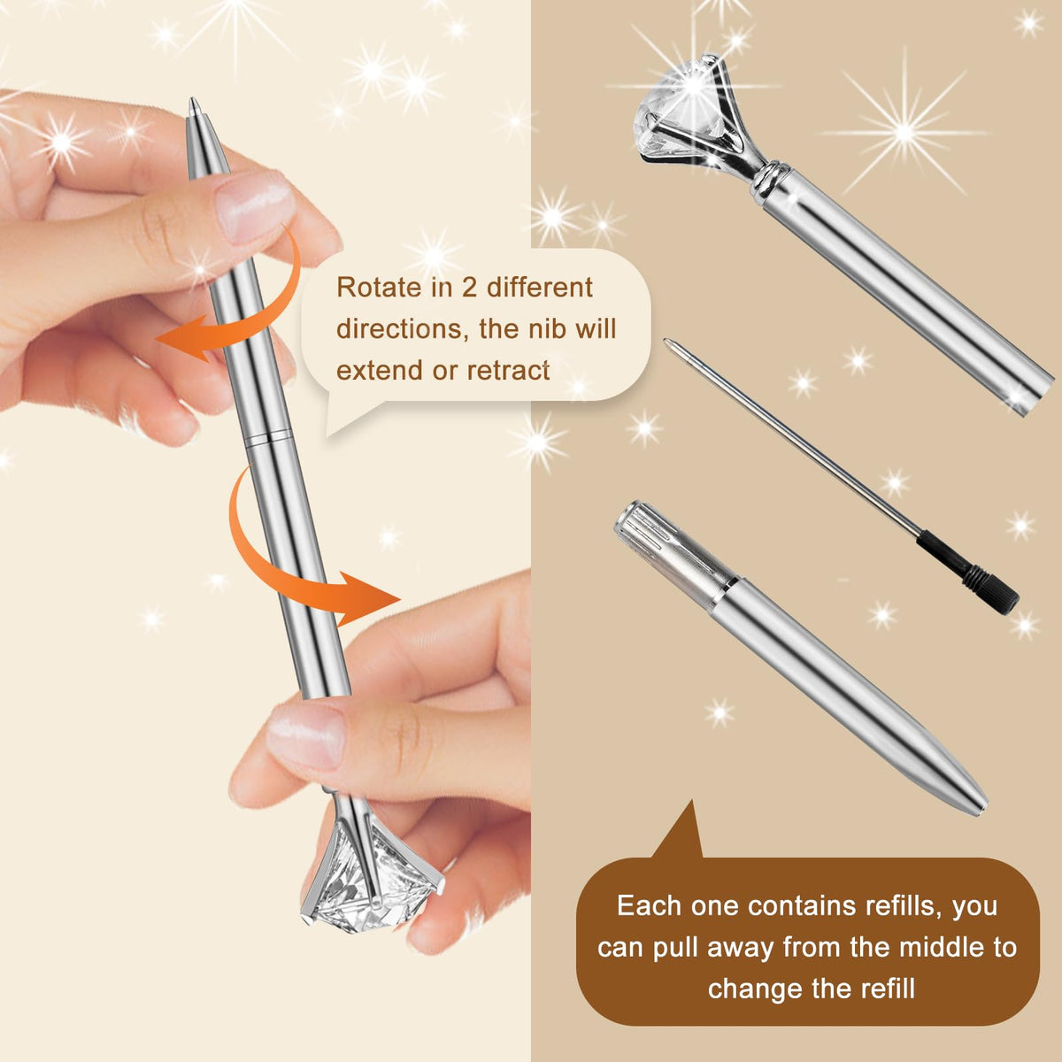 EVNEED 50pcs Big Diamond Pens,Bridal Shower Pen with Black Ink Cute Ballpoint Pen Beautiful Wedding