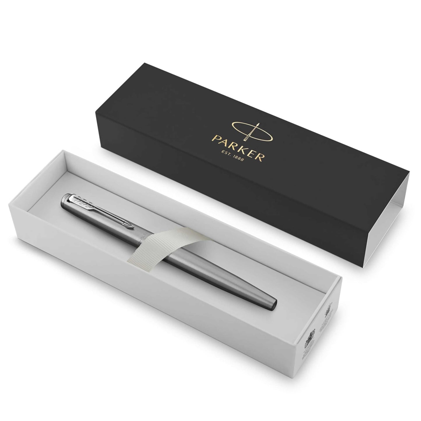 Parker Jotter Fountain Pen, Stainless Steel Body, Medium Point, Blue Ink, Includes Gift Box
