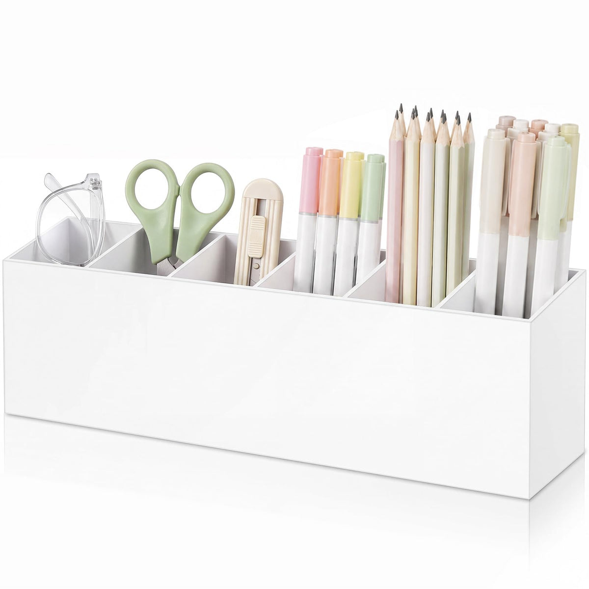 Jetec 6 Compartments Acrylic Pen Holder, Pencil Makeup Brush Holder, White