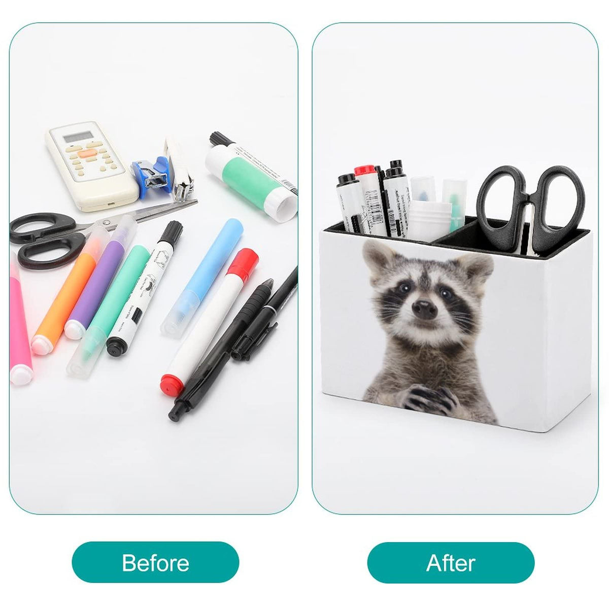 Niapessel Pencil Holder for Desk, Cute Funny Raccoon Pen Holder Storage Desktop Pen Organizer Desk