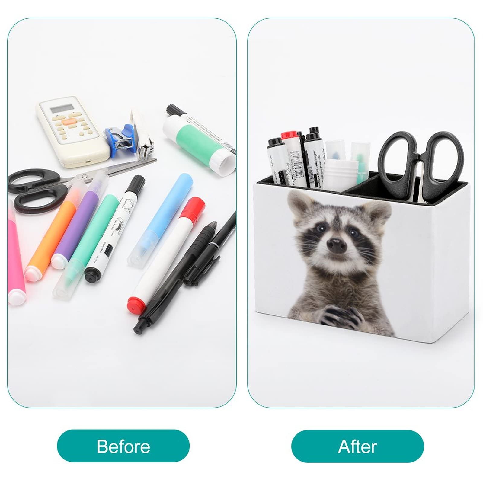 Niapessel Pencil Holder for Desk, Cute Funny Raccoon Pen Holder Storage Desktop Pen Organizer Desk
