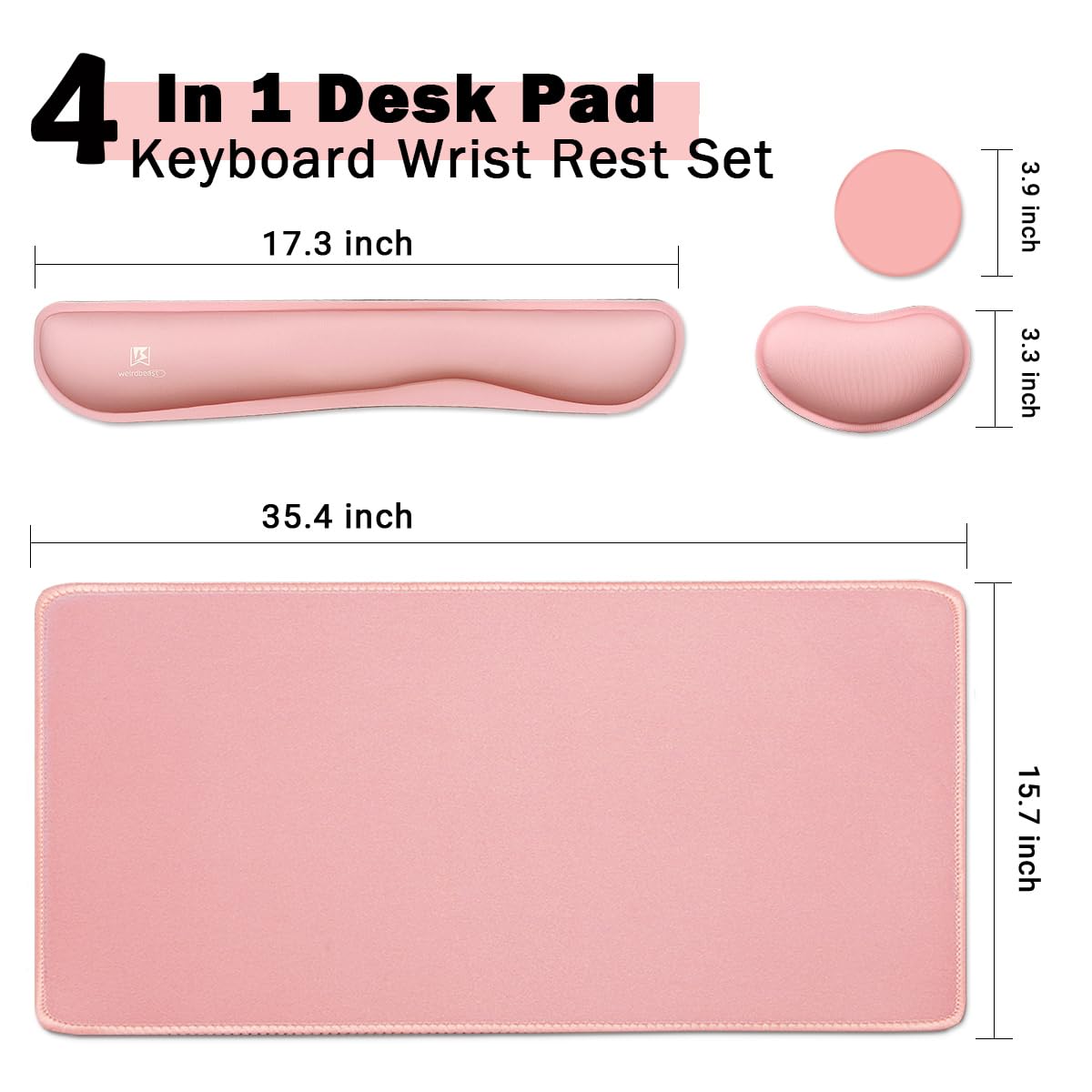 4-in-1 Large Gaming Mouse Pad, Keyboard Wrist Rest Pad & Wrist Support Mousepad Set, Extended Desk