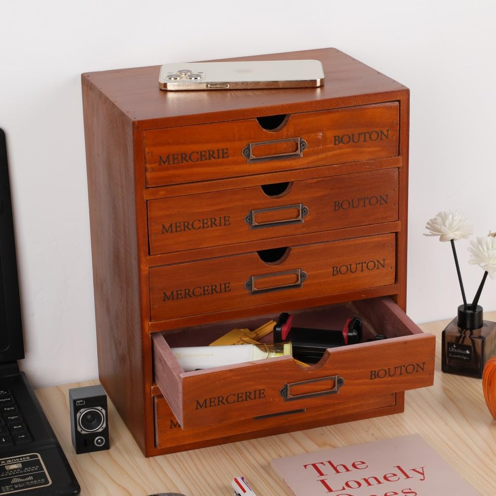 BoxSkivra Small Wooden Drawers Wooden Box with Drawer, Brown 5 Wood Drawer