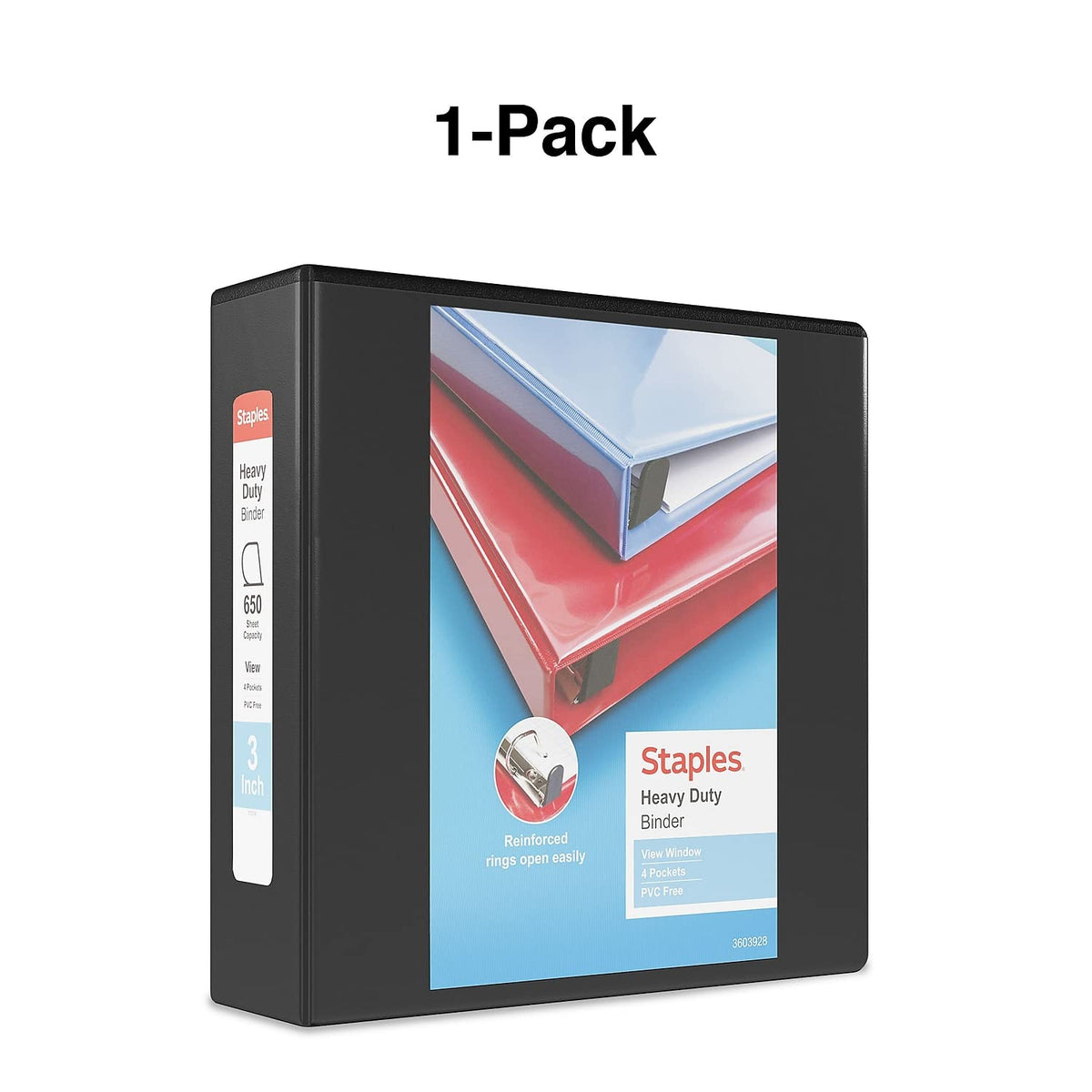 Staples Heavy-Duty 3-Inch D-Ring View Binder, Black, 600 Sheets