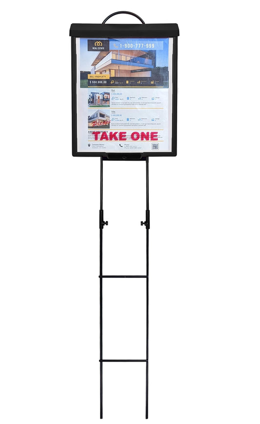 Outdoor Real Estate Brochure Box with Portable Two-Piece Metal Yard Stand Holds 250 Flyers, 60