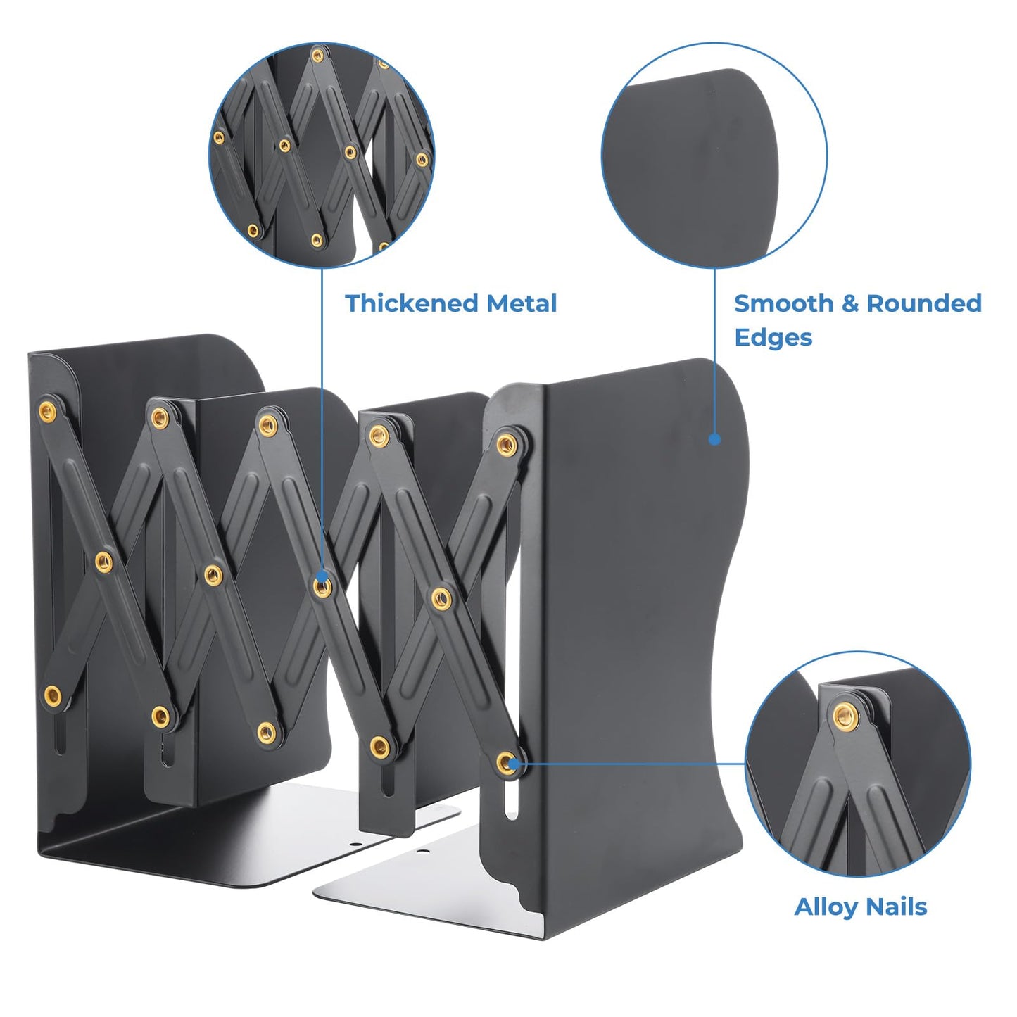 M&G Adjustable Bookends Book Ends for Shelves, Metal Bookend for Heavy Books, Desk Magazine File