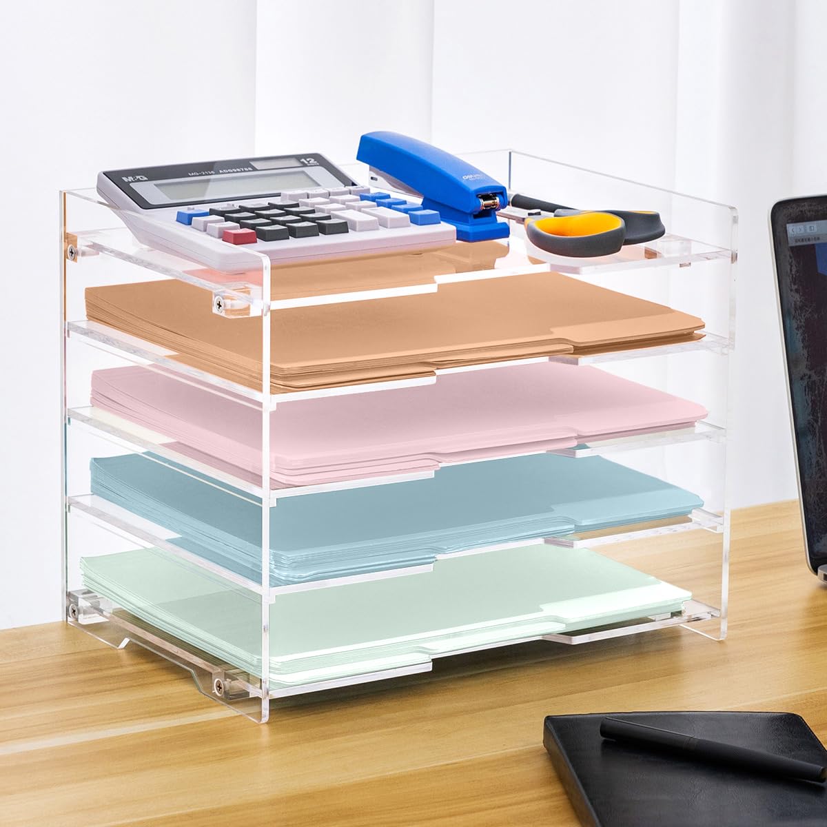 File Paper Organizer Letter Tray For Desk Office Supplies Folder Accessories Storage, Clear