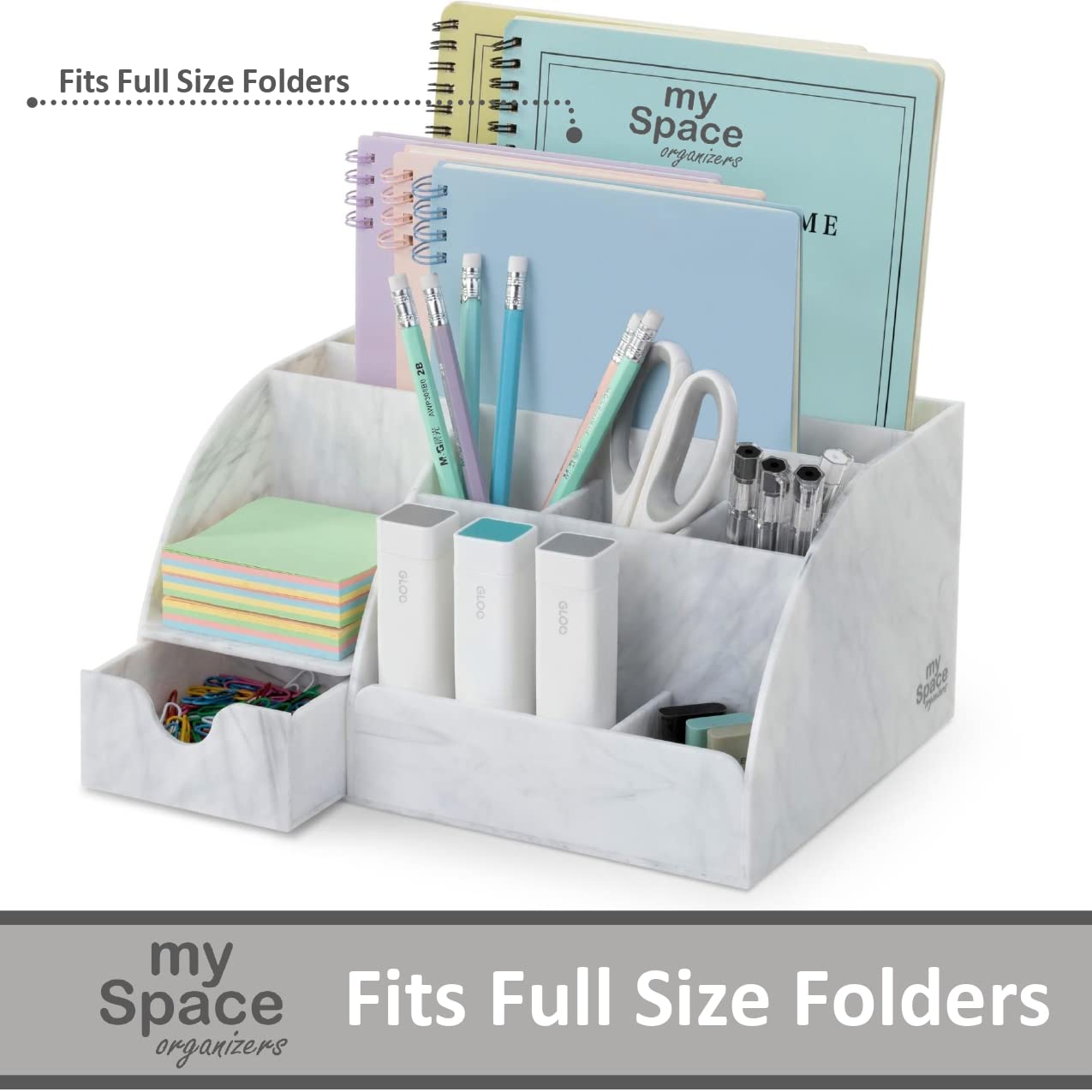 My Space Organizers Marble Desk Organizer For Office Supplies And Accessories - 9 Sections - Pencil