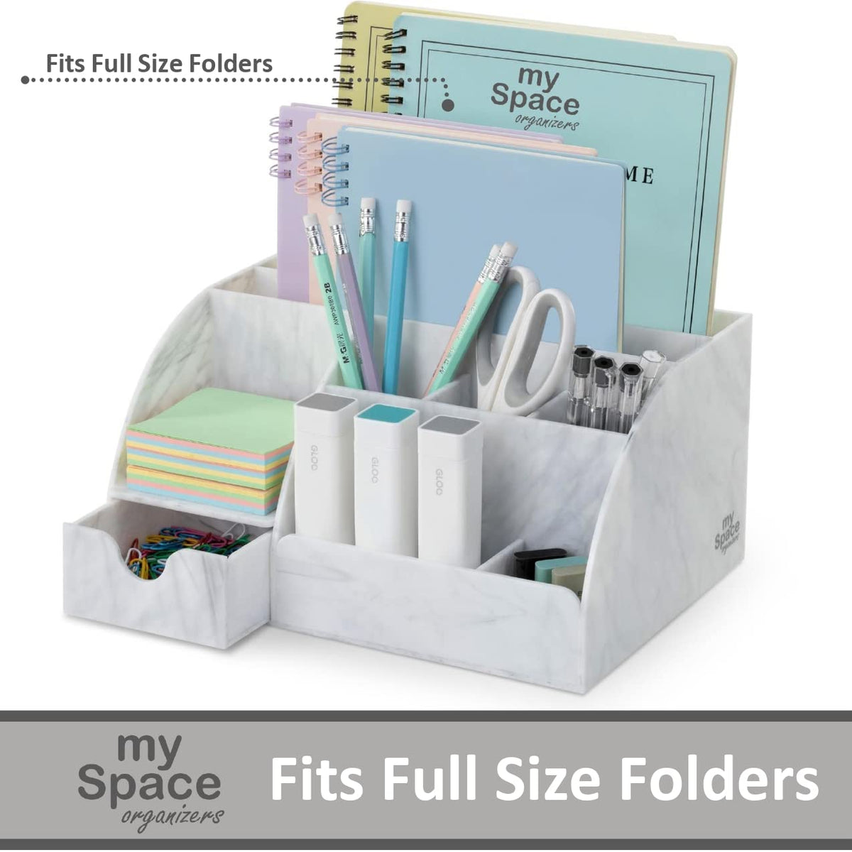 My Space Organizers Marble Desk Organizer For Office Supplies And Accessories - 9 Sections - Pencil