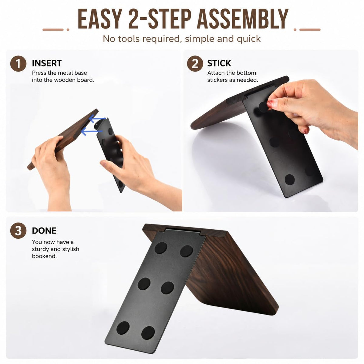 VIVTOB Book Ends, Black Walnut Wooden Bookends for Shelves - Heavy Duty Non-Slip Book Organizers