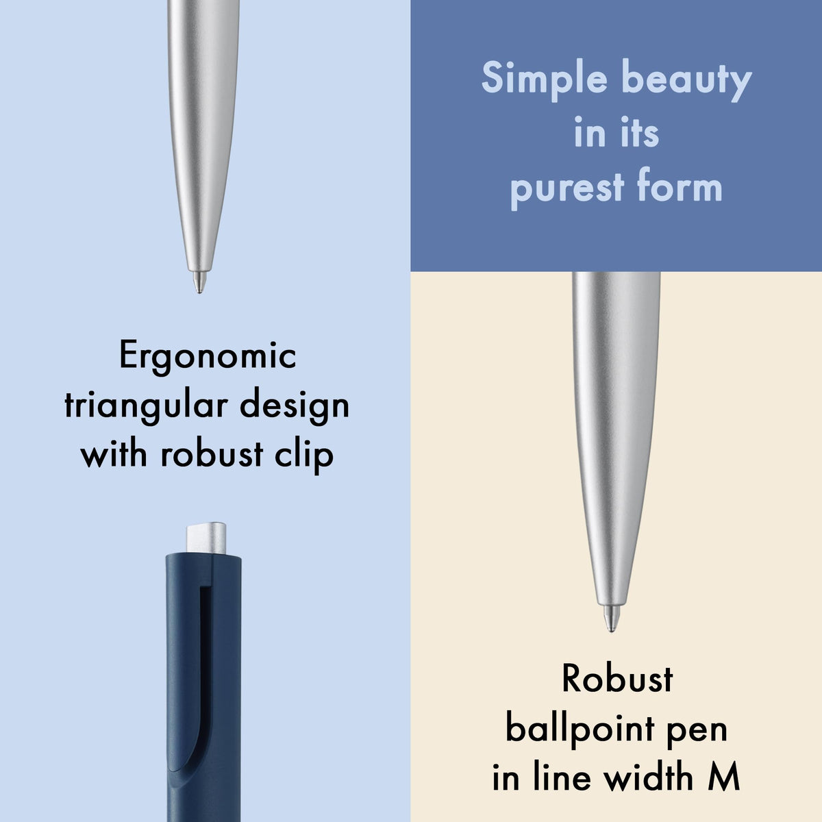 Lamy noto blue-silver ballpoint pen - purist ballpoint pen with triangular plastic barrel - clip