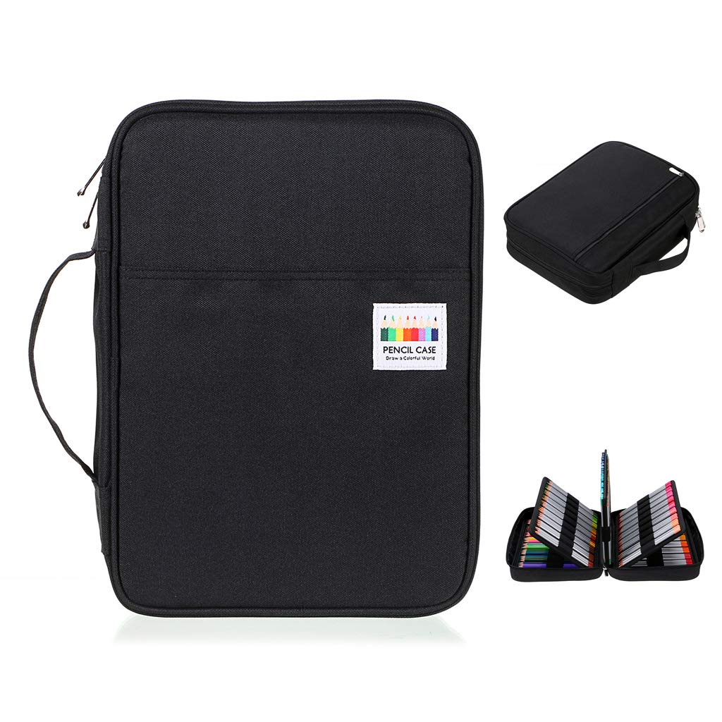 BTSKY Colored Pencil Case 220 Slots Pen Pencil Bag Organizer with Handy Wrap Portable- Multilayer