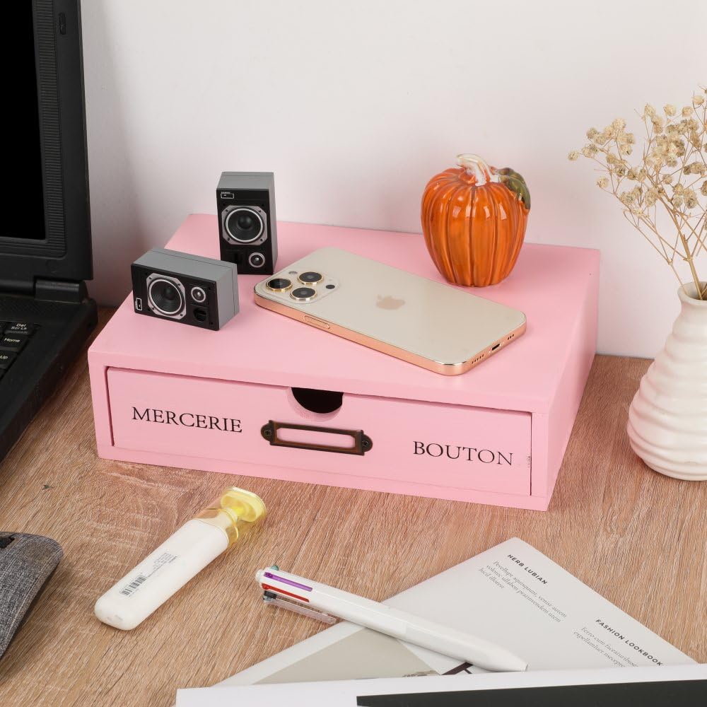 BoxSkivra Wooden Drawers Pink Wood Desktop Organizer with Drawers