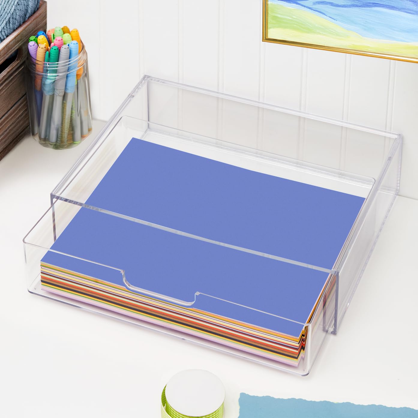 STORi STAX Plastic Stackable Organizer Drawer in Clear | 12.5-inches Wide | Organize Office Desk