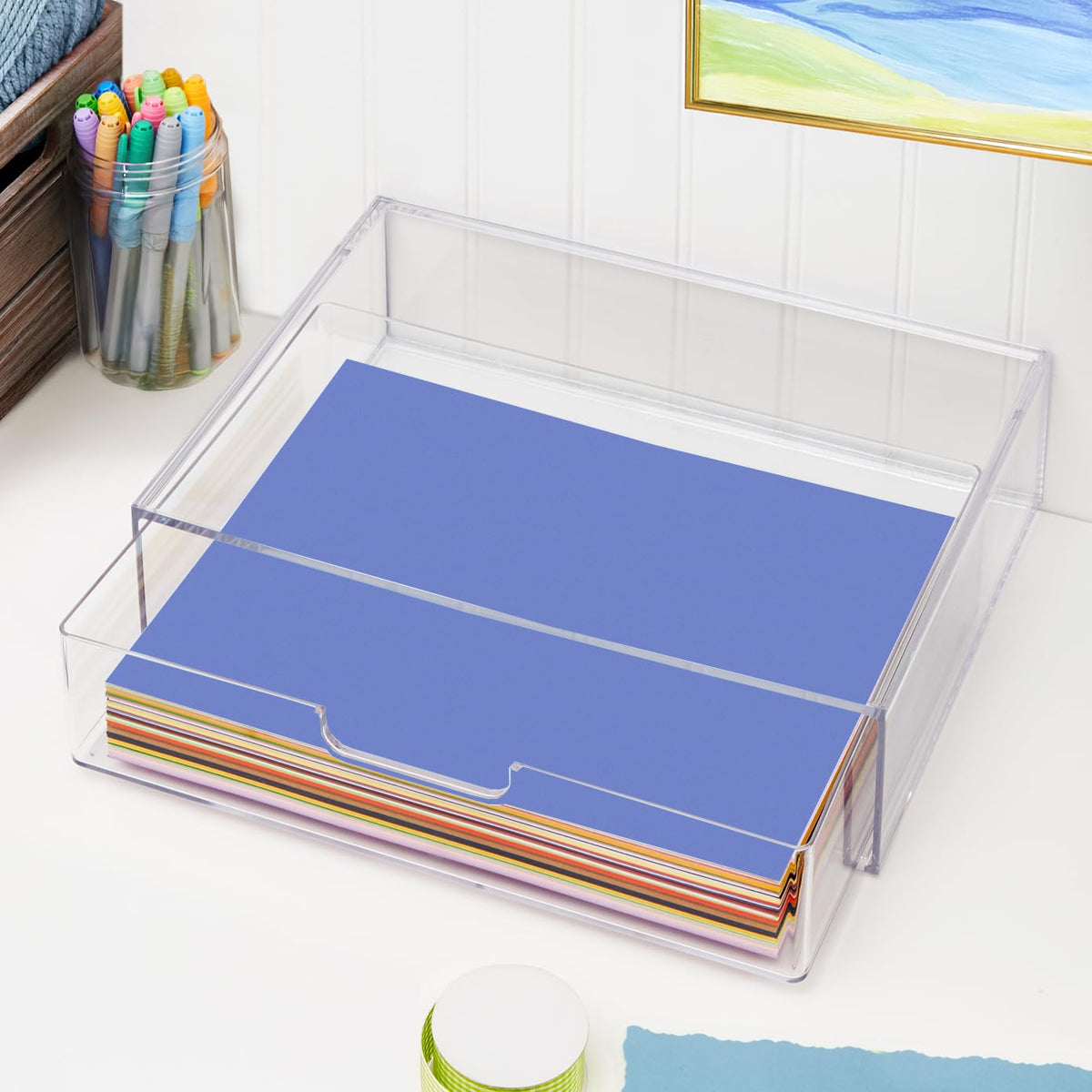 STORi STAX Plastic Stackable Organizer Drawer in Clear | 12.5-inches Wide | Organize Office Desk