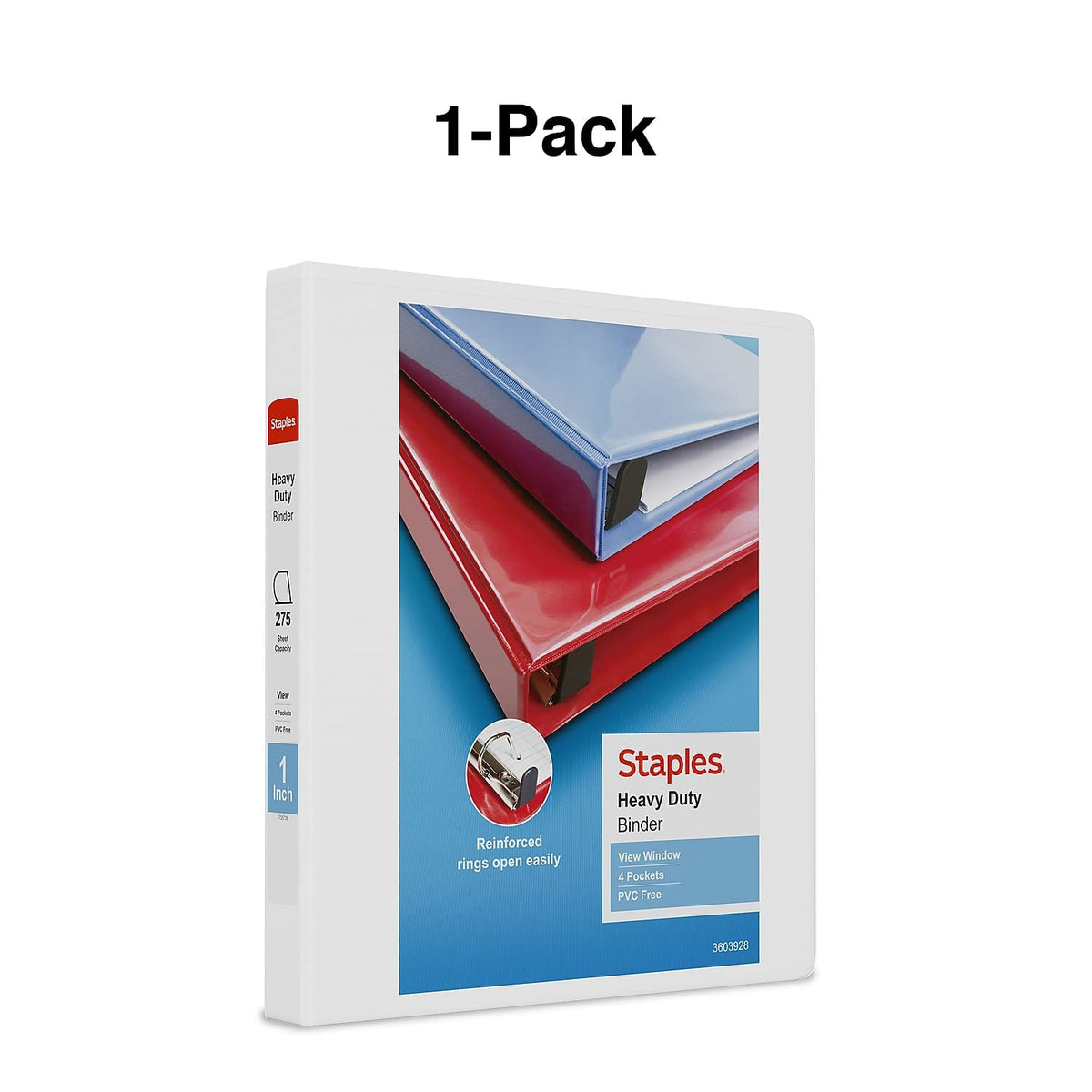 Staples Heavy-Duty 1-Inch 3-Ring View Binder, White, 3-Pack