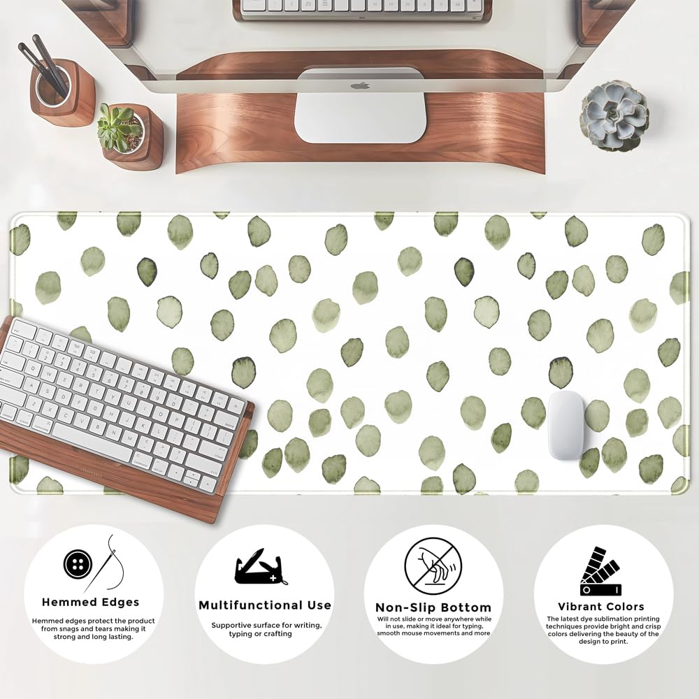 Cute Polka Dot Minimalist Green Keyboard Pad Simple & Atmospheric Desk Mat XL Large Mouse Pad for