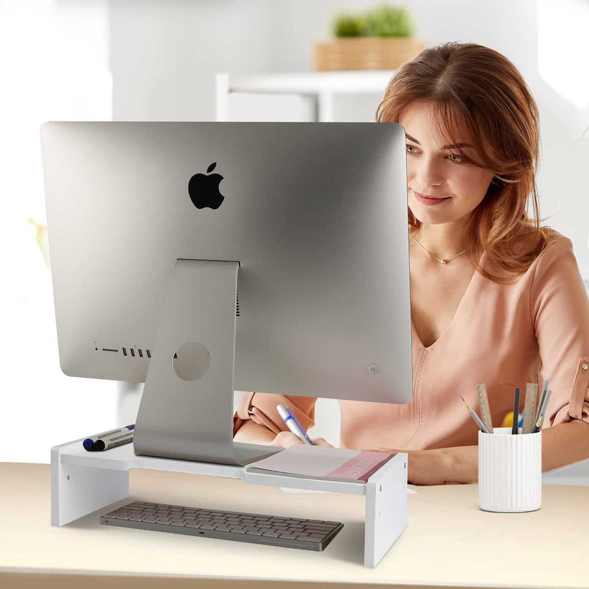 KINLINK Solid Wood Monitor Stand Riser, Monitor Riser with 2 Adjustable Height, 15.8 inch Computer