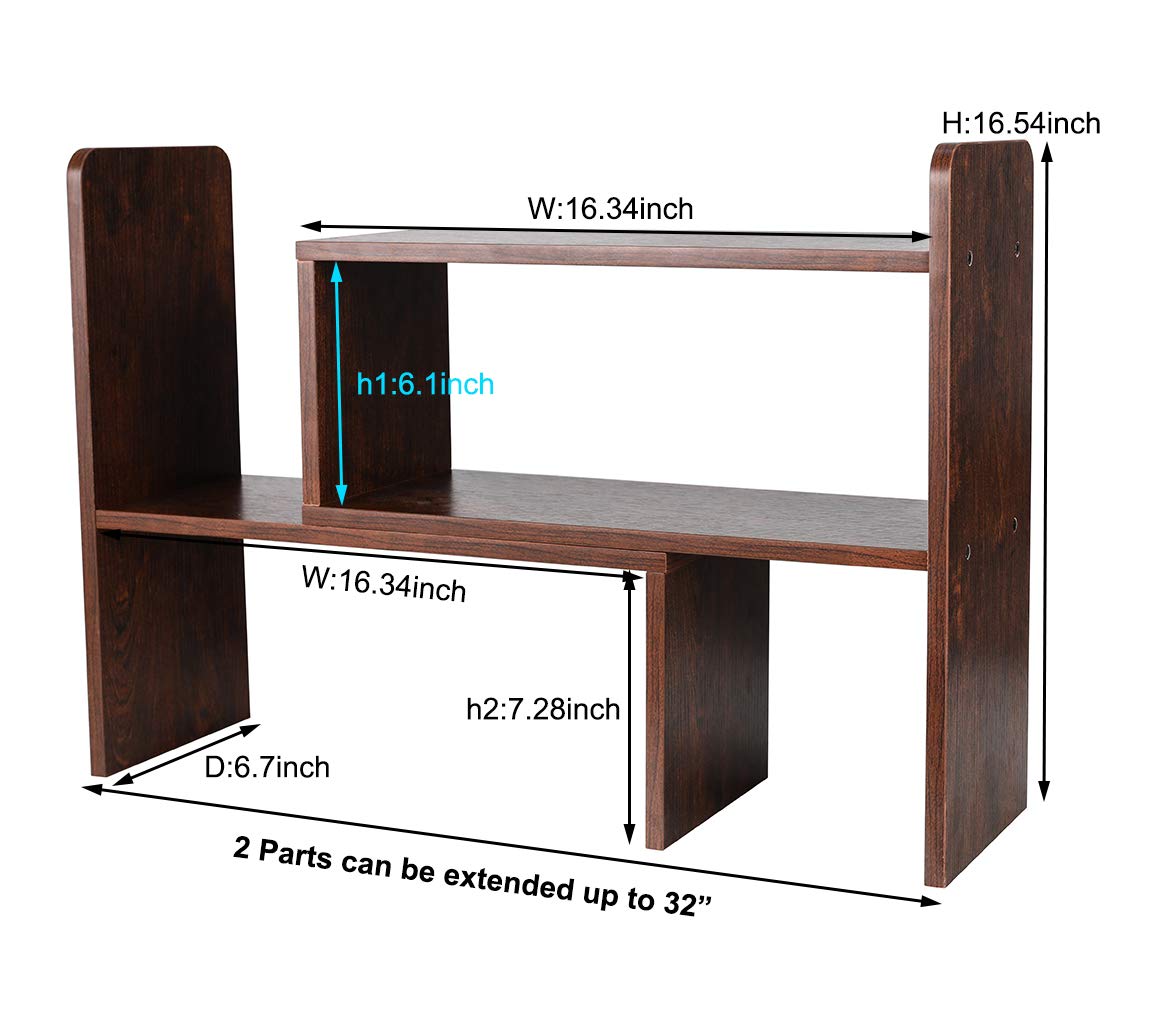 PAG-Mass Desktop Bookshelf Freestanding Wooden Countertop Bookcase Accessories Organizer Display