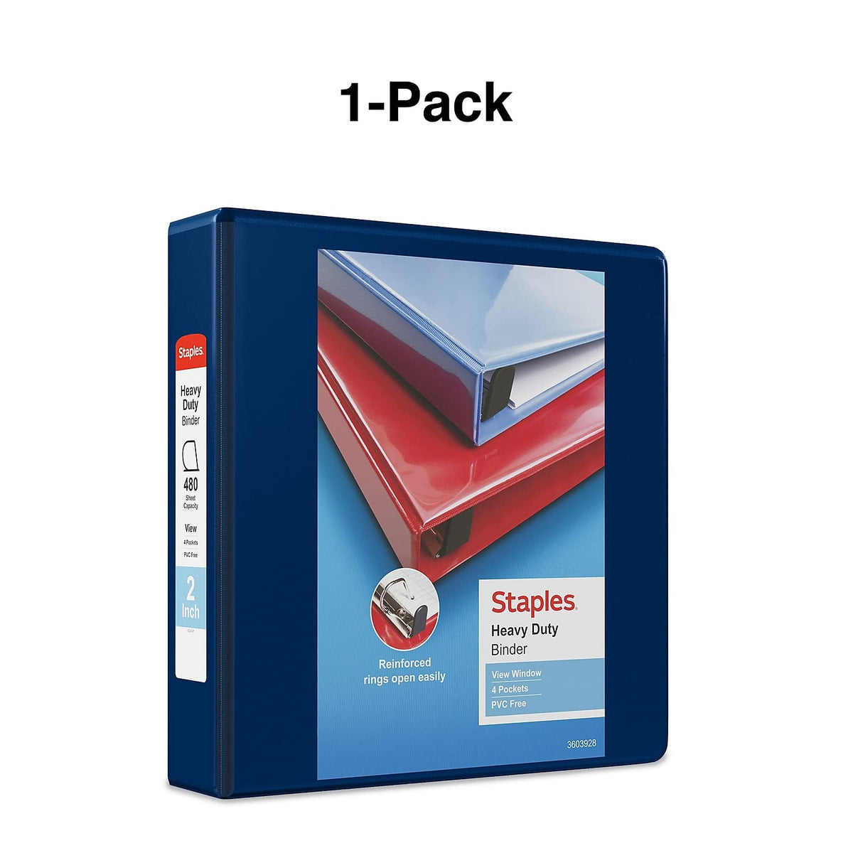 Staples Heavy-Duty 2-Inch D-Ring View Binder, Blue, Reinforced Spine