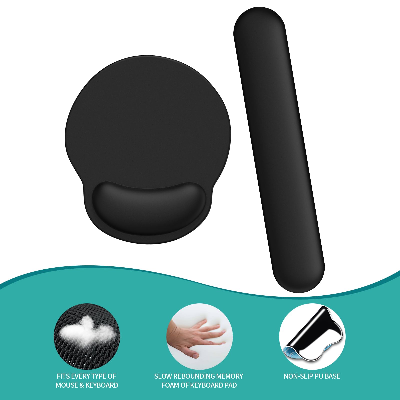 eulps Mouse Pad Wrist Support, Ergonomic Memory Foam Keyboard Wrist Pad & Gel Wrist Rest Set for