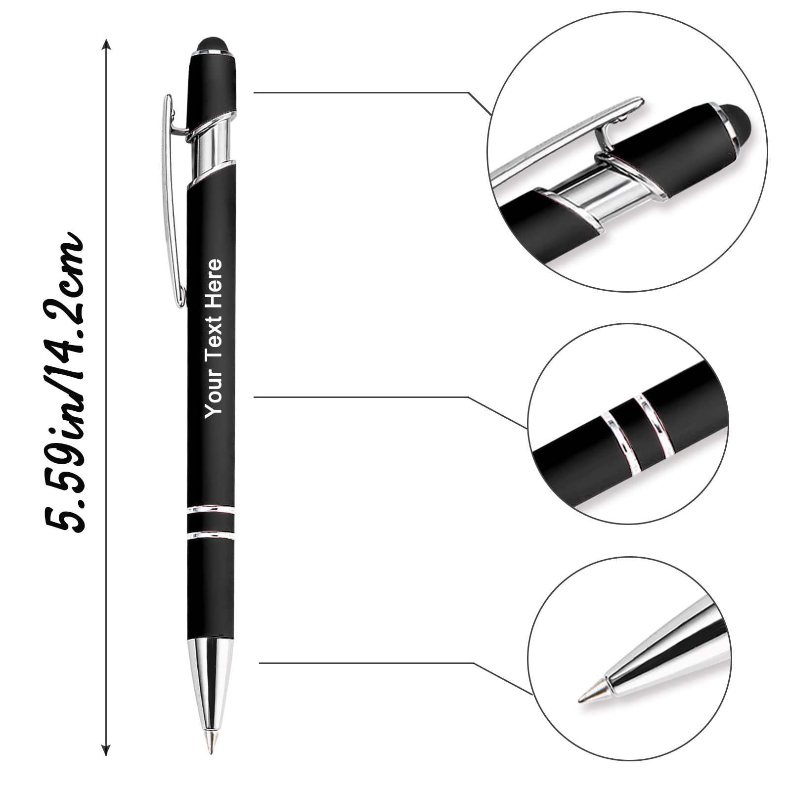 Hapelf Up to 500 Bulk Personalized Pens Custom Engraved Ballpoint Pen with Stylus Tip Retractable