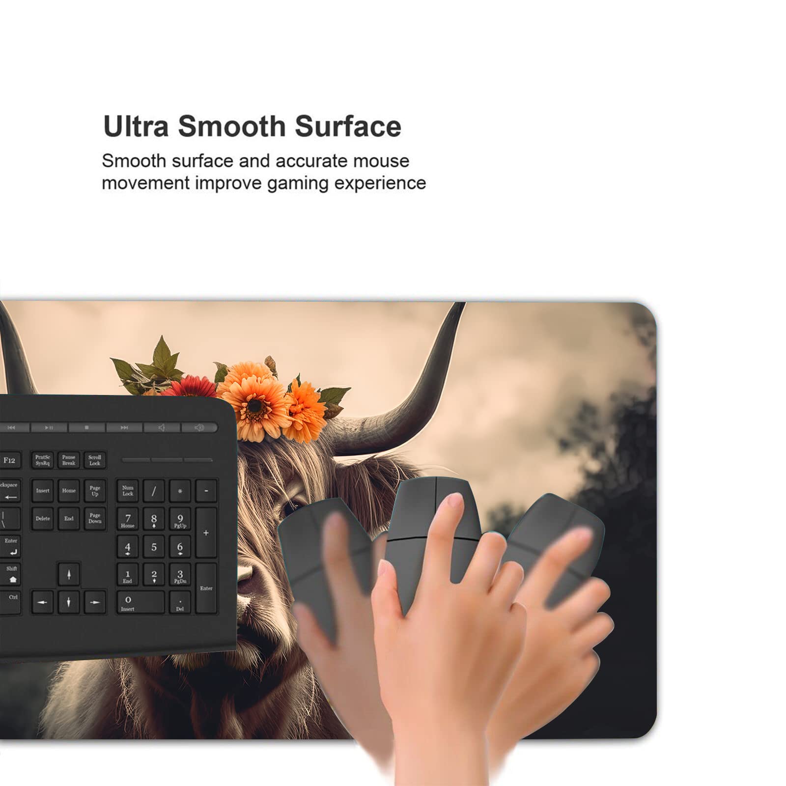 ZTHLL Desk Mat,Highland Cow Gaming Mouse Pad,XXL Extended Mouse Pad Mat for