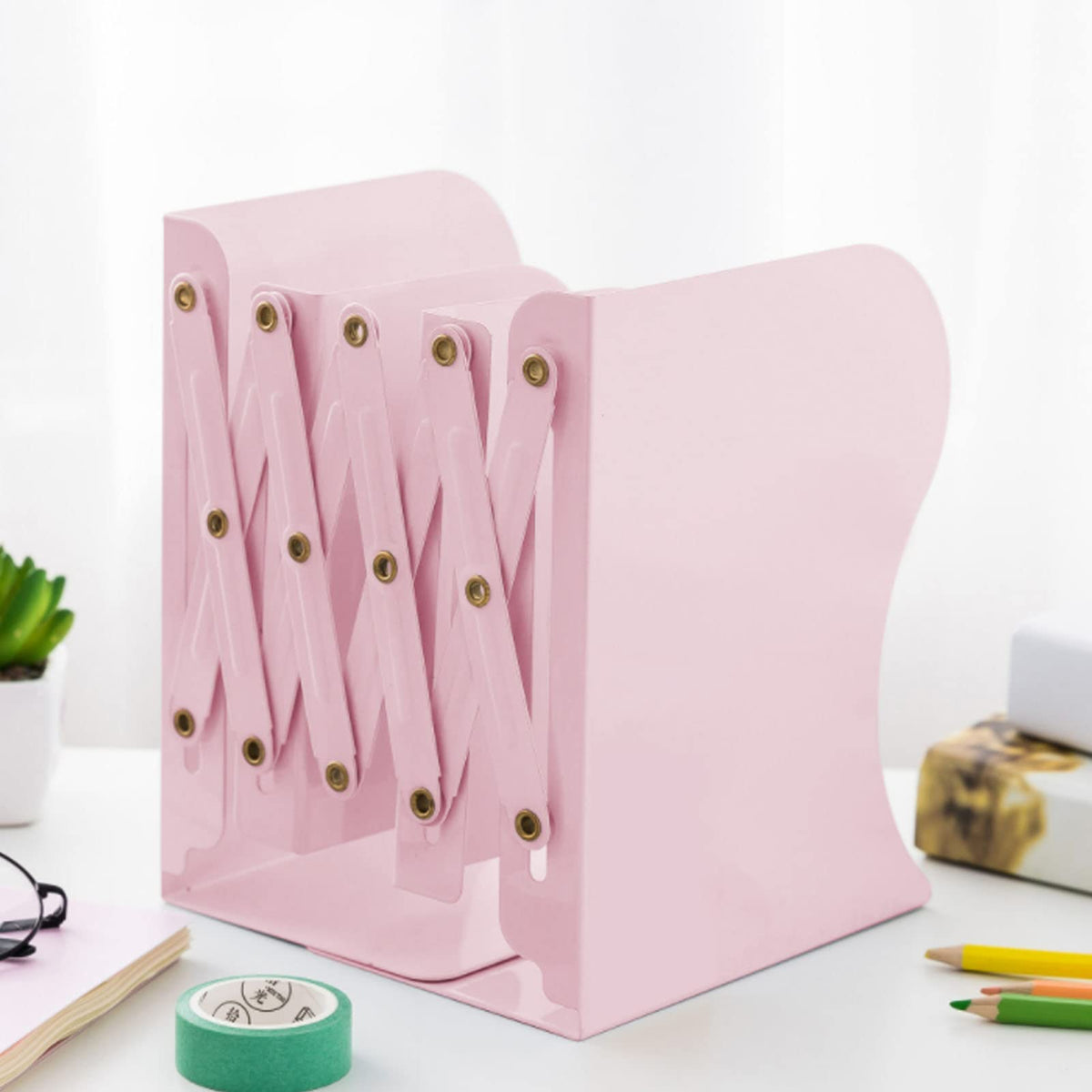 Zyners Adjustable Metal Bookends Heavy Duty for Shelves, 2 Dividers, Anti-Slip Design Expandable