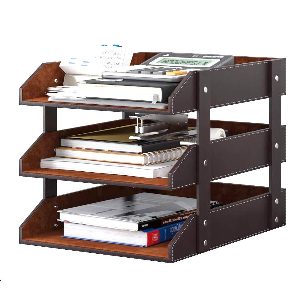 Leather Desk Organizer, NIFIVE 3-Tier Stackable Document Tray, Perfect Desktop Organization Holder