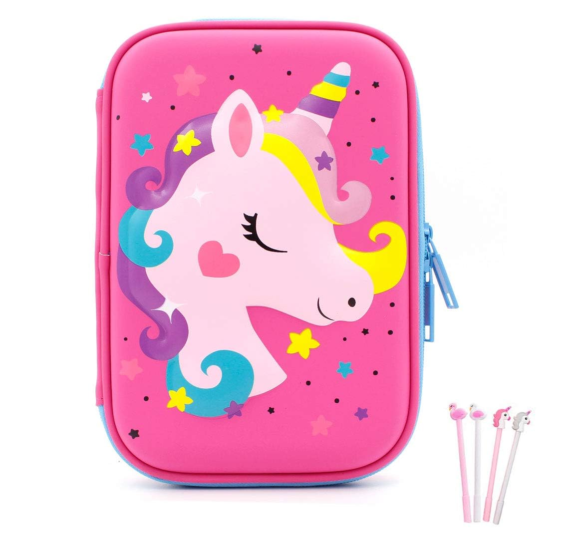 Pencil Case for Girls, 3D Cute EVA Unicorn Pen Pouch Stationery Box Anti-Shock Large Capacity