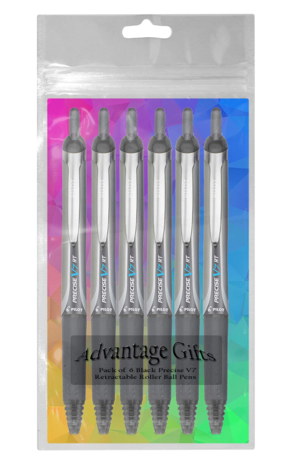 Advantage Gifts Precise V7 RT Retractable Rolling Ball Pens, Fine Point (.7mm), Black Ink, 6-pk;