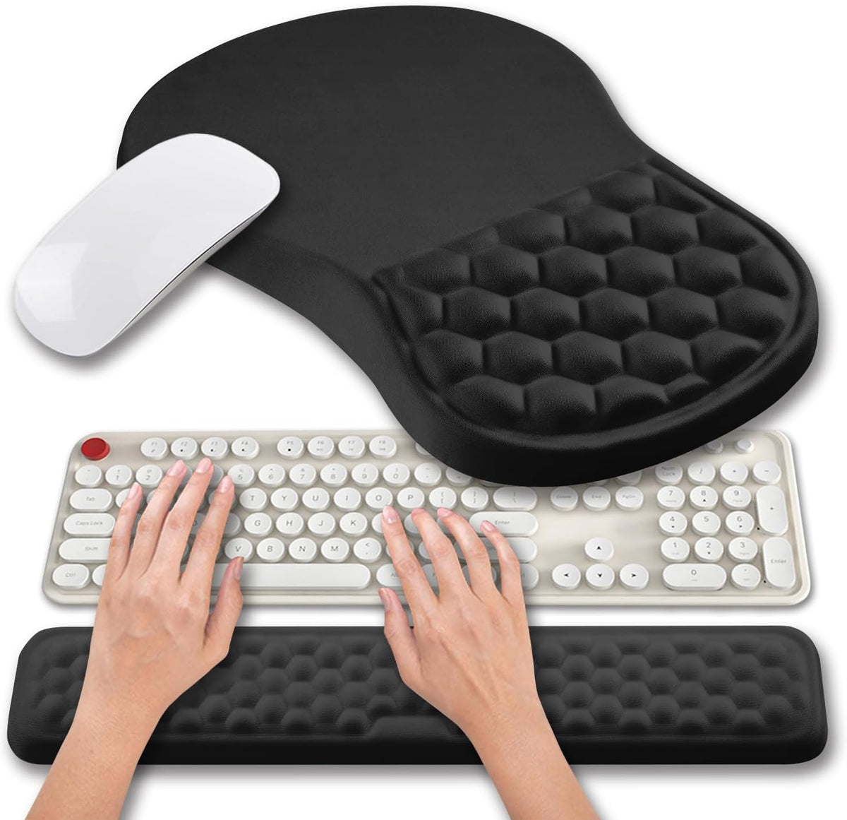 Hokafenle 2 in 1 Ergonomic Mouse Pad Wrist Support & Wrist Rest for Computer Keyboard Set, with