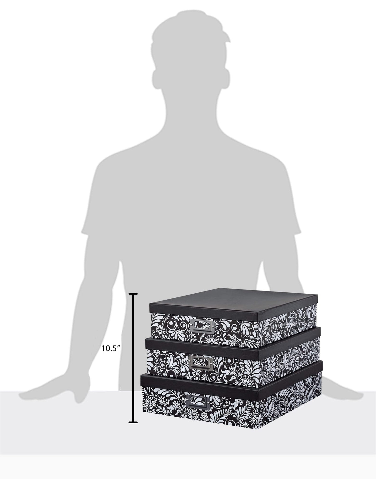Soul & Lane - Black and White Floral Storage Boxes with Lids, Set of 3