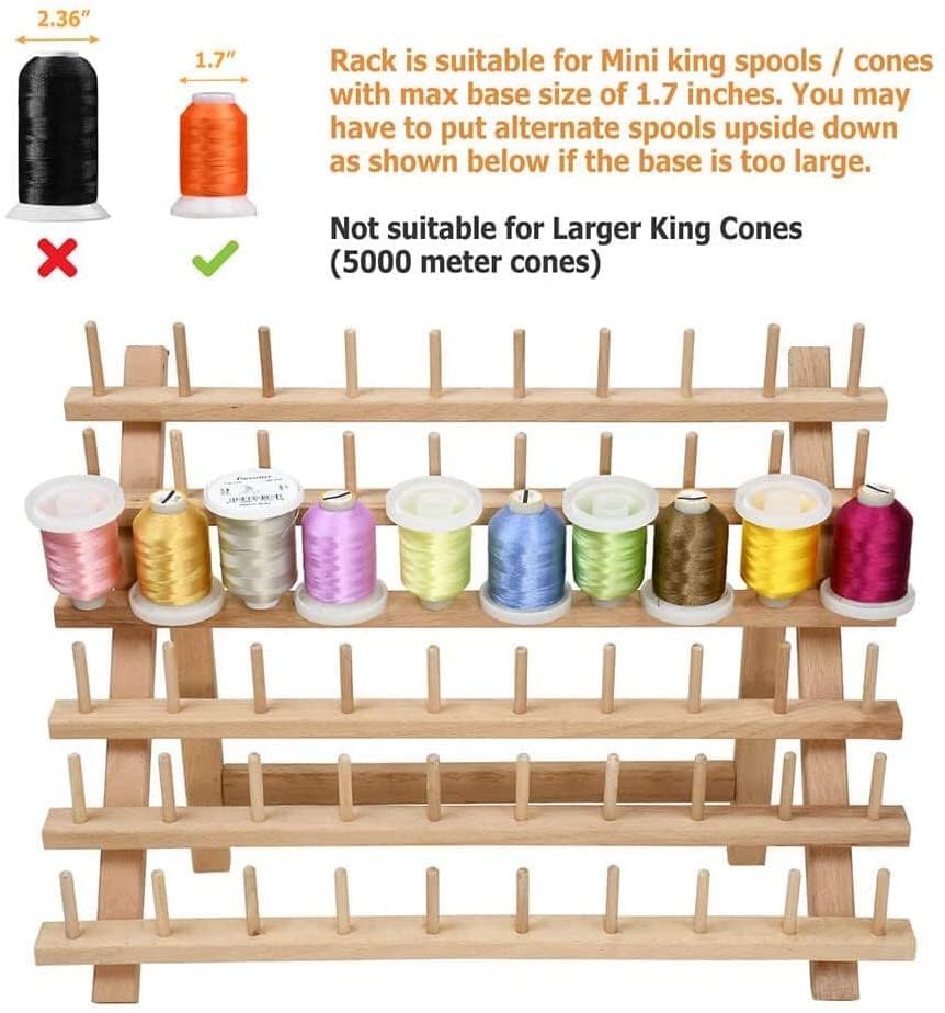 Threadnanny 60 Spools Thread Rack - Premium Birchwood Thread Storage Organizer Stand for Sewing