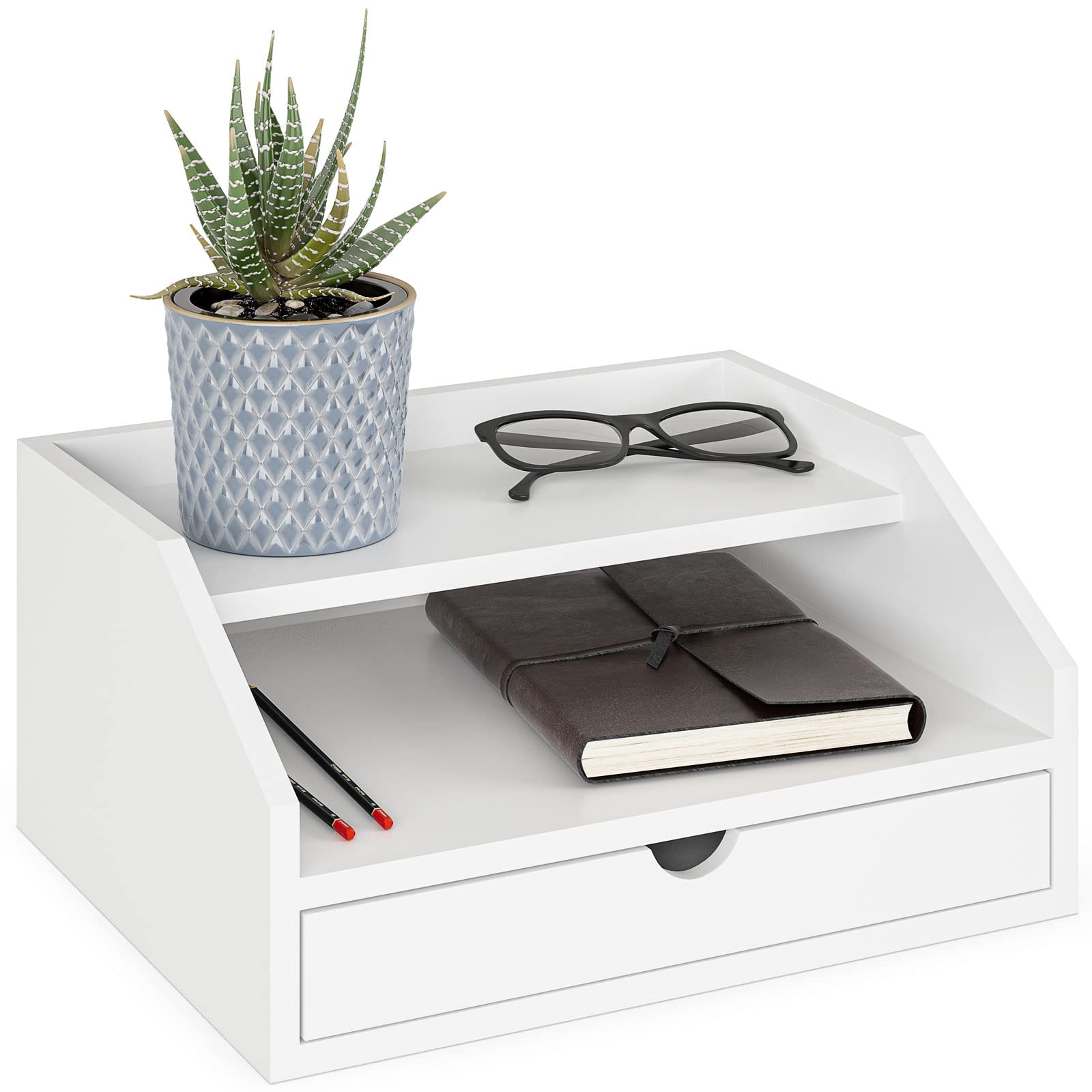 Ballucci Desk Organizer with Drawer, 2 Tier Paper Office Supplies Desk Organizer, 13 2/5" x 9 3/5"