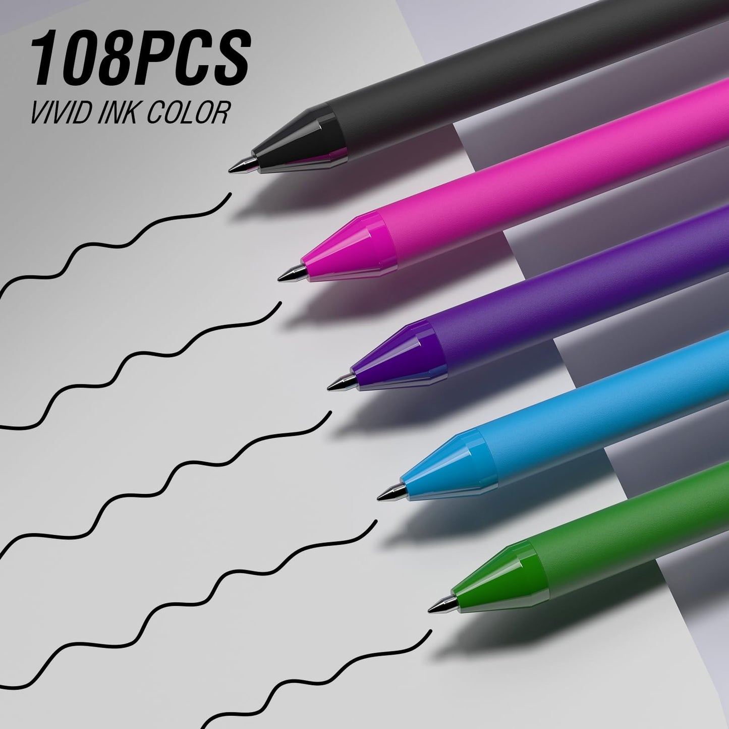 InkSlick 108 Pack Black Ink Pens Bulk Retractable Ballpoint Pens 1.0mm