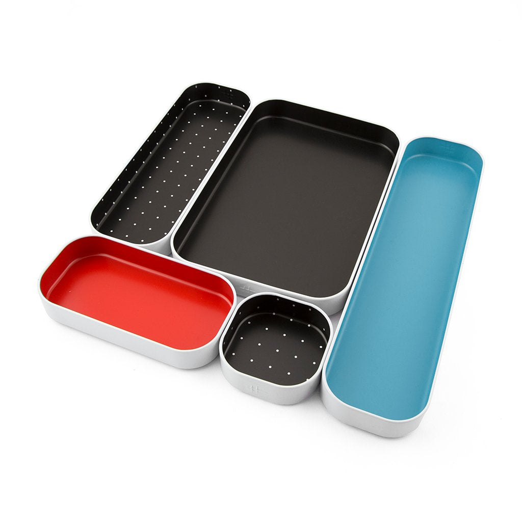 Three by Three Seattle Metal Drawer Organizer Tray Set, 5-Pc, 1" (Multi)