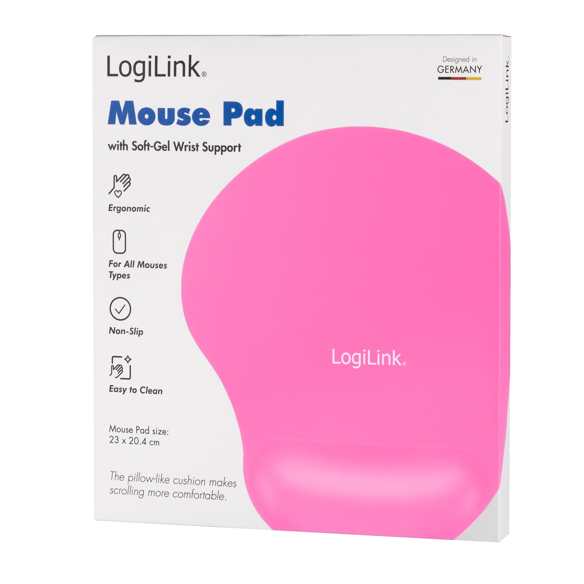 Logilink Mauspad mit Silikon - Handauflage -Pink