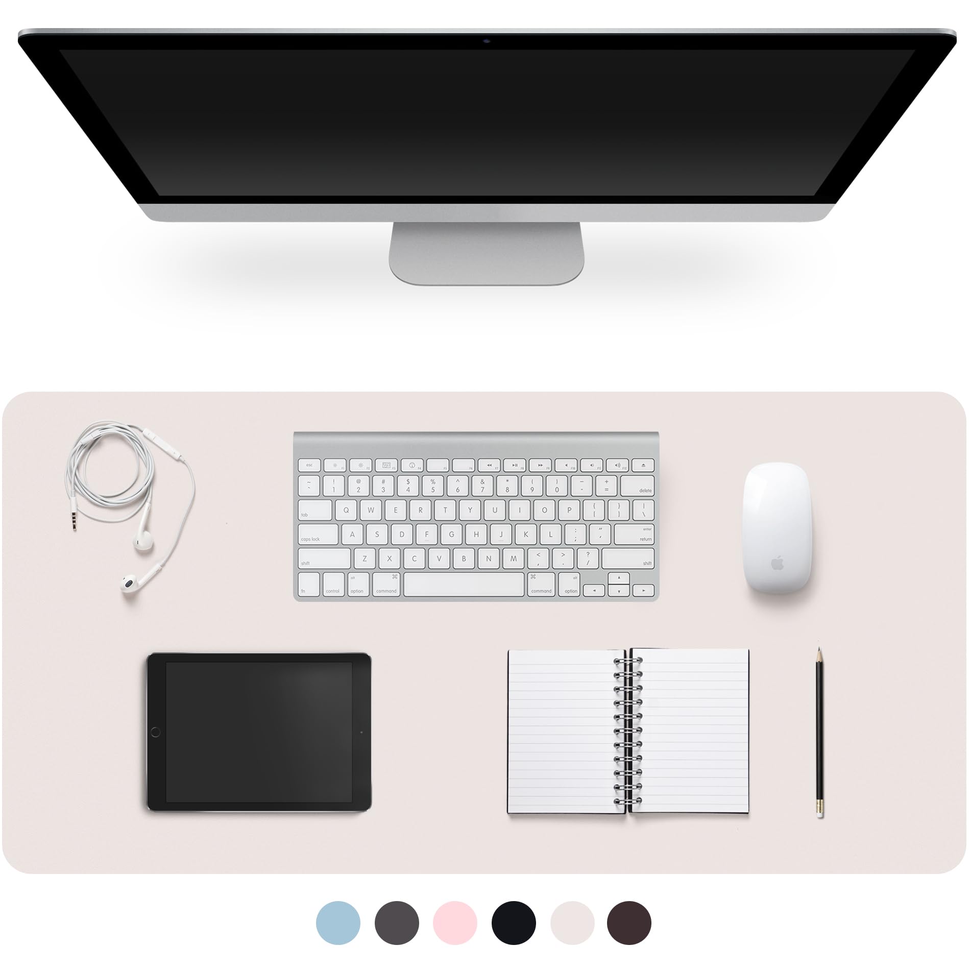 Leather Desk Pad Protector,Non-Slip Desk Pad(Off White, 47.2" x 17")