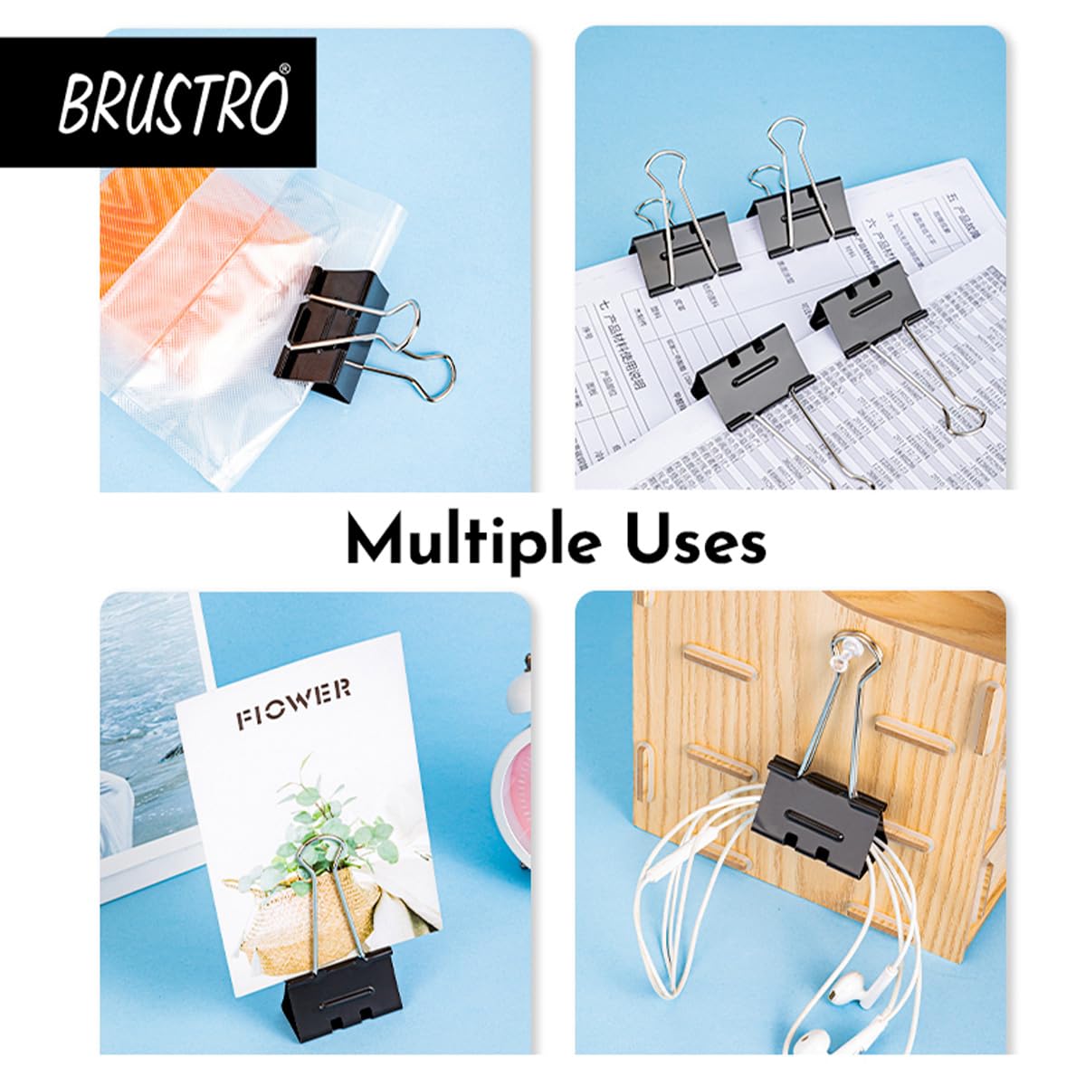 Brustro Clip Box Set of 56 Binder Clips and 120 Paper Clips, Stationery Binding Supplies for Loose