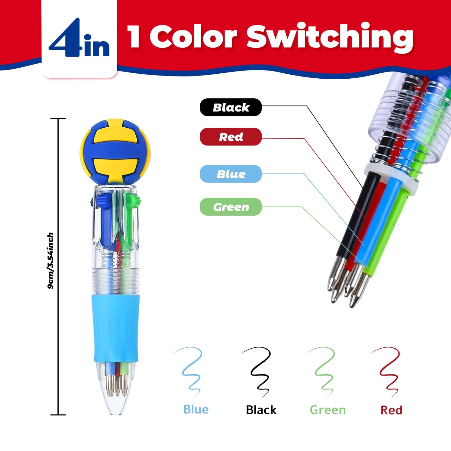 Zhirlyn Sports Party Favors Sports Pens Mini Multicolor Pen in One Cute Fun 4-in-1 Pens Bulk Cool
